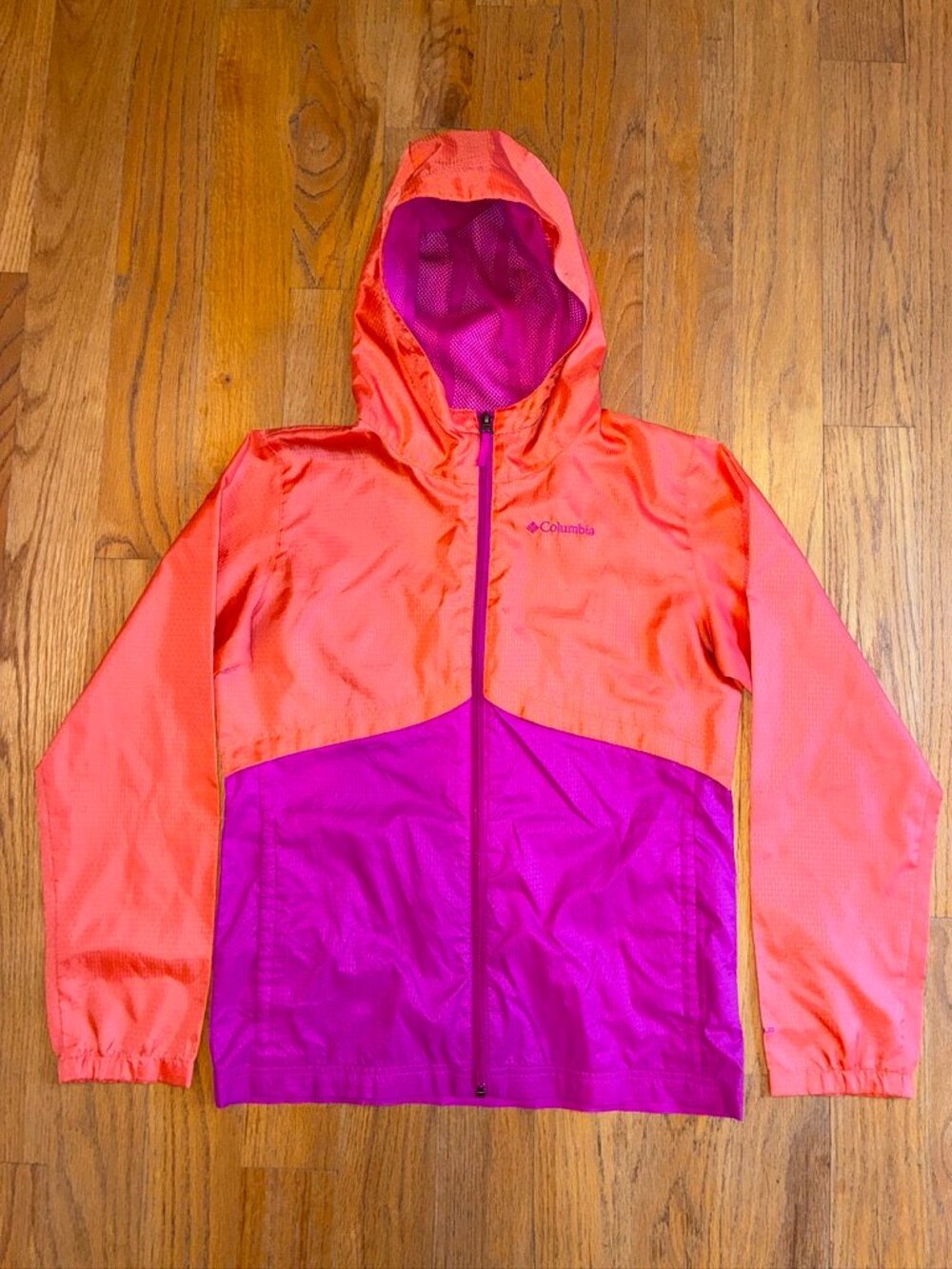 Columbia Youth L 14/16 Coral Purple Omni-Shield Hooded Windbreaker Jacket